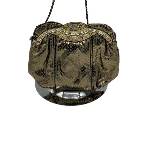 Vintage Snake Embossed with crystal embossing*Gorgeous kiss lock style crossbody - Picture 4 of 8